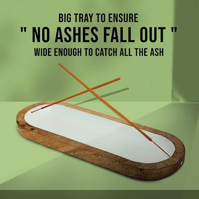 Hand Painted White Incense Holder,Wooden Incense Burner,Ash Catcher, Incense Tray 11x4x1.5 Inches, Best for Home Fragrance-Aesthetic Room Décor