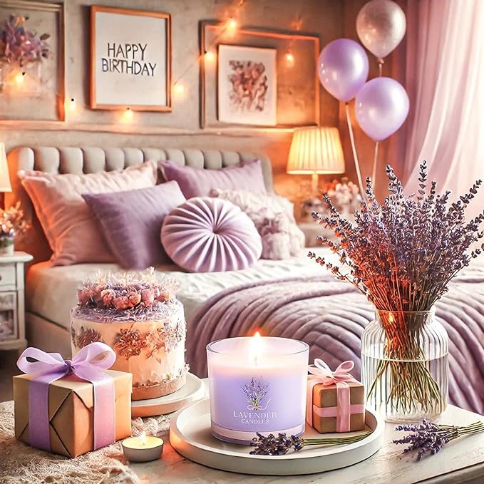 Lavender Candle, Scented Candles Gift Set for Stress Relief, 3 Votive Candles for Women and Men, Birthday Candle Gifts for Women, Christmas Candles for Women (Purple, 7 oz)