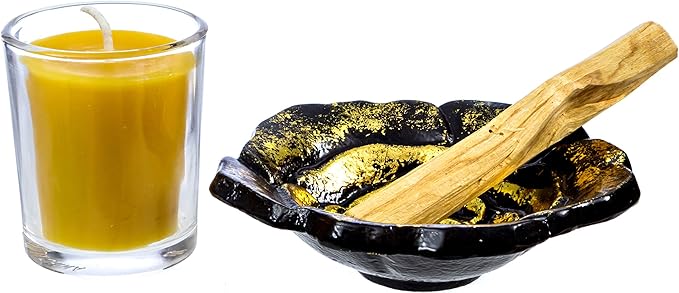 Spiritual Cleansing Starter Kit with White Sage, Palo Santo, Hand Poured Beeswax Votive Candle, and Rose Incense Holder