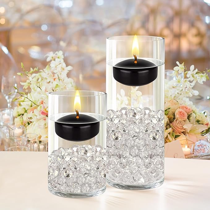 Mega Candles 48 pcs Unscented Black Floating Candles, Hand Poured Wax Candle 2 Inch Diameter, Home Décor, Wedding Receptions, Occasions, Festivities, Events, Meditations, Tranquility, Spa