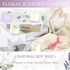 ACITHGL 36 Pcs 4oz Mini Mason Jar Candles Small Scented Candles Bulk Aromatherapy Ideal Souvenir Favors for Wedding Birthday Party (Freesia, Lavender, Jasmine, Silver)