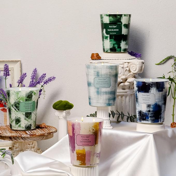 HomeLights 3-Wick Candles for Home Scented - 34oz Soy Wax Blend Candle Long-Lasting Fragrance, Scandinavian Minimalist Design Home Decor and Housewarming Gifts, Sage & Moss