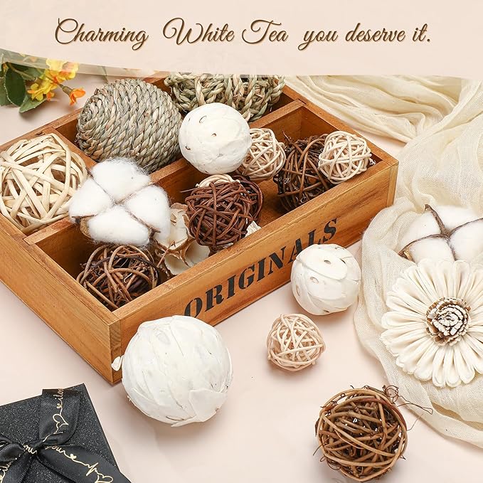 Riceshoot 2 Pack Decorative Balls Potpourri Bowl Filler Decor Natural Vase Bowl Filler Assorted Spherical Rattan Twigs Wicker Balls Cotton for Home Centerpiece(Brown)