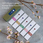Asayu Japan Incense Sticks Assortment - 5 Sandalwood Fragrance Blends, 20g, 100% Made in Japan Incense Sampler Variety Pack - for Yoga, Zen Meditation & Relaxation
