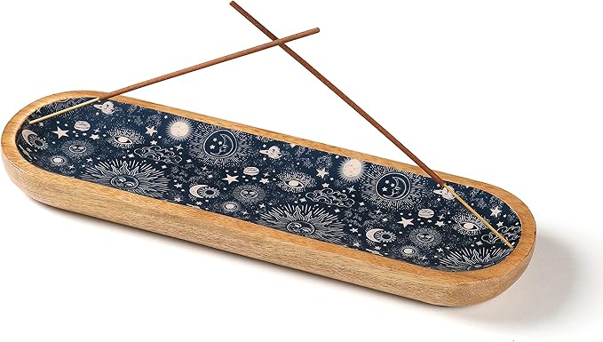 Folkulture Incense Holder for Sticks or Incense Burner Holder, Modern Insence-Stick Holder or Ash Catcher for Home Décor, Wooden Inscents-Holders, Mango Wood Trough, Cosmic