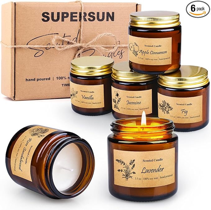 6 Pack Candles for Home Scented, Aromatherapy Jar Candles Gift Set for Women, Long Lasting Burn Soy Wax Candle, Scented Candle Gift Set for Birthday Easter Mother's Day
