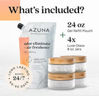 Azuna Air Freshener & Odor Eliminator for Strong Odor | 4 Room Kit Includes (4) Empty Luxe Glass Jar & 24oz Gel Refill with Tea Tree Essential Oil | Simply Citrus | Last 60-90 Days