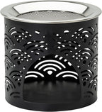 Handcrafted Black Iron Incense Burner - Height 2.36 inch with Exchangeable Stainless Steel Incense Sieve for Safe Burning with Tealight - Aromatic Censer and Essential Oils Holder