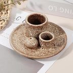 uxcell Incense Burner, 4 in 1 Ceramic Incense Holder Santo Holder Ash Catcher & Candle Holder Decorative Bowl for Meditation Stick Aromatherapy Yoga, Brown