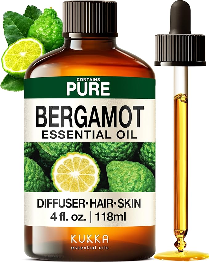 KUKKA Bergamot Essential Oils - 4 Fl Oz - for Hair, Skin, Diffuser, Aromatherapy & DIY Soap Making Scent