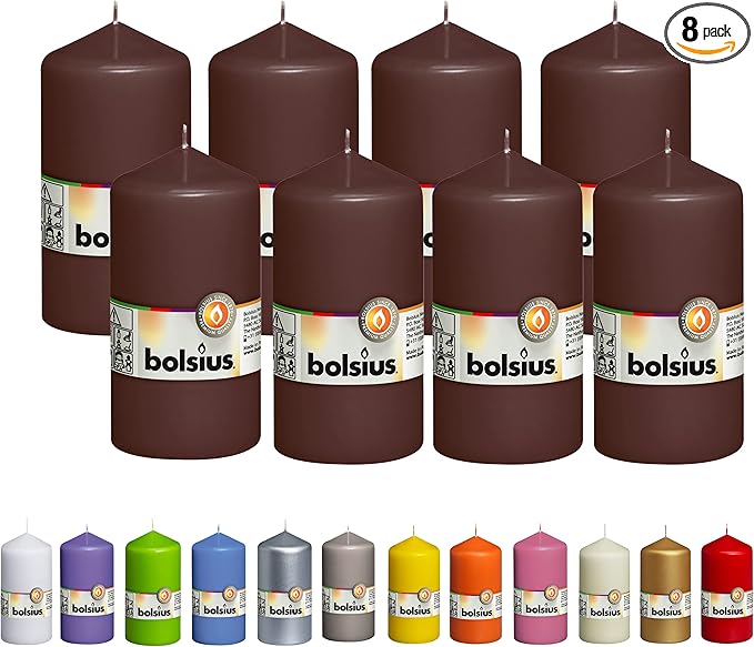 BOLSIUS 8 Maroon Pillar Candles - 2.75 x 5 Inches - Premium European Quality - Individually Wrapped - 43 Hours Burn Time - Dripless & Smokeless - Unscented Dinner, Wedding, Party, & Restaurant Candles