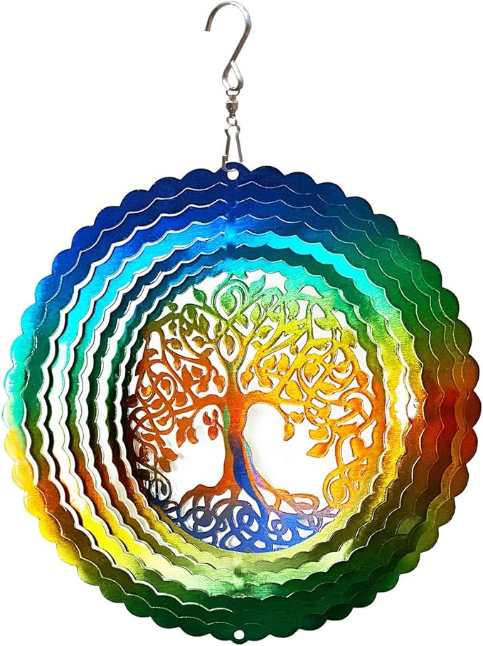 FONMY Stainless Steel Wind Spinner Worth Gift Indoor Outdoor Garden Decoration Crafts Ornaments,6 Inch Multi Color Tree of Life Wind Spinners
