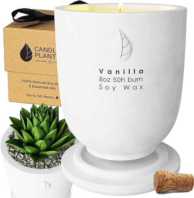 Matani Concrete Cement Candle Planter - Aromatherapy Soy, Dual Purpose Jar (White Vanilla)