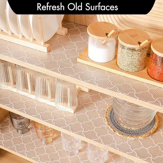 Cooyes Shelf Liner – Premium Non-Adhesive Cabinet & Drawer Liner for Kitchen – Waterproof Shelf Paper with Modern Pattern – Durable EVA Cabinet Mat – Easy to Cut