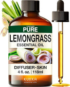 KUKKA Lemongrass Essential Oils - 4 Fl Oz - for Hair, Skin, Diffuser, Aromatherapy & DIY Soap Making Scent