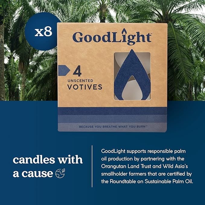 GoodLight Paraffin-Free Votive Candles, Vegan Palm Wax, Clean-Burning and All-Natural Votive White Candles | 15-Hour Burn Time (32 Unscented Votive Candles)