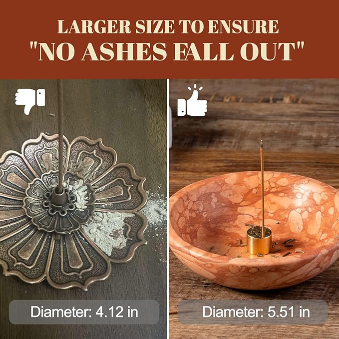 Koville Natural Marble Incense Holder, Incense Holder for Sticks with 9 Holes, Handmade Incense Burner Ash Catcher for Meditation Yoga SPA, Balsam Fir/Palo Santo/Sage/Cone (Red)