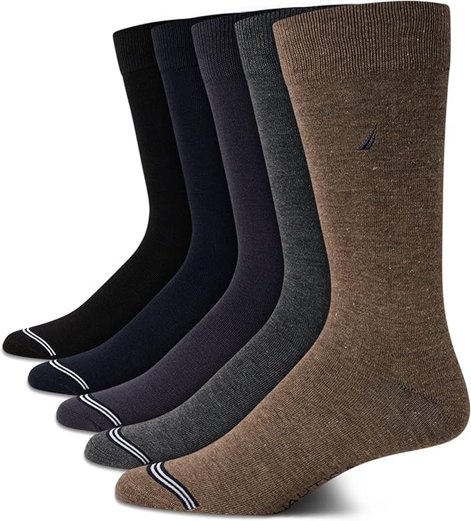 Nautica Mens Dress Socks - 5 Pack Breathable Comfort Stretch Crew-Length Work Socks for Men for Business Formal Wear (6-12.5)