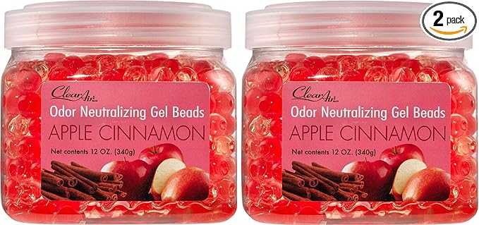 Clear Air Odor Eliminator Gel Beads - 12 oz, Pack of 2 - Air Freshener Made with Essential Oils - Eliminates Odors in Bathrooms, Cars, Boats, RVs & Pet Areas - Apple Cinnamon Scent