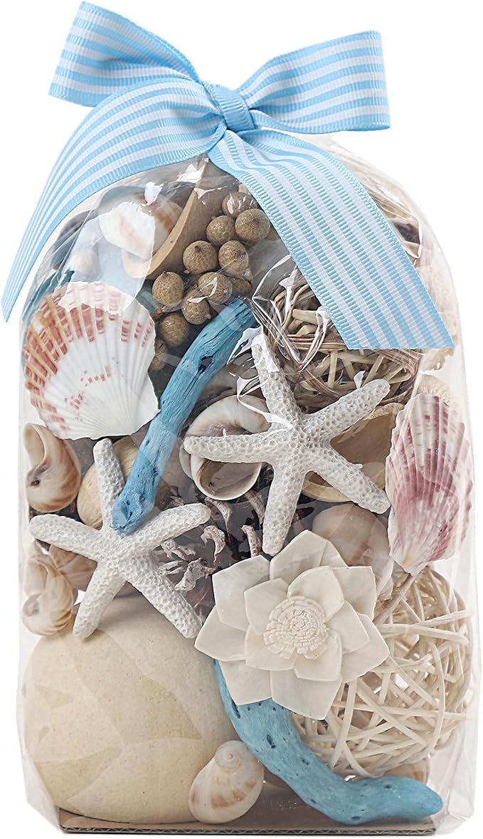 Qingbei Rina Blue Potpourri Bags,Ocean Breeze Scented Potpourri Bowl Filler Dried Flower,Home Fragrance Sachet of Petal,Coastal Seashell Decor,12oz