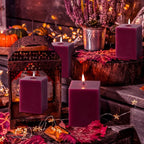 KONNI Square Purple Pillar Candles Set of 3, 2.8"x 4" Unscented Pillar Candles Bulk, 30 Hours Long Burning Candles, Smokeless and Dripless Large Candle for Wedding, Home Decoration, Parties, Spas
