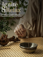 Ceramic 4 in 1 Incense Burner, 4.25 Inch Incense Holder with 3 Refined Copper Incense Sockets, Unique Round Shape Insence-Stick Holder for Meditation Decor, Yoga, SPA, Black