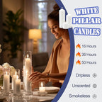 36 Pcs White Pillar Candles Bulk Set，Hurricane Candles，3 Different Lengths (12 Each)，Dripless Unscented Smokeless，Gives You a Better Atmosphere When Organizing an Event Party.
