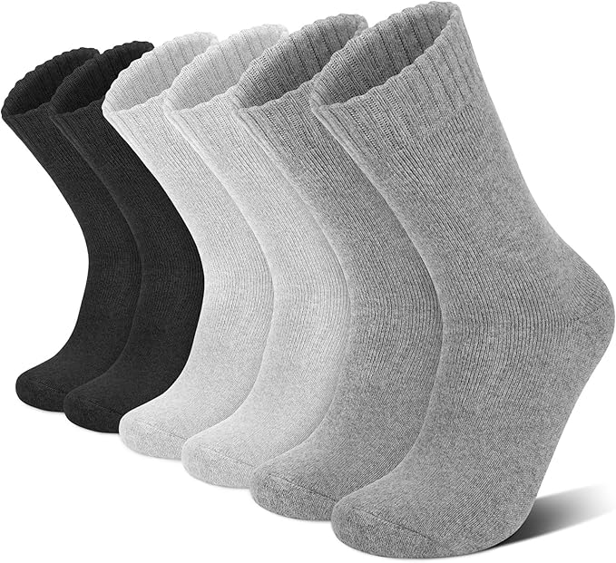 6 Pairs Merino Wool Socks for Men Thick Warm Thermal Winter Striped Dress Hiking Crew Men Socks Size 9-14