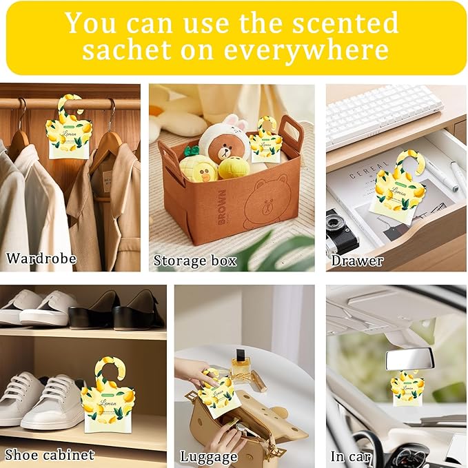 15 Packs Lemon Scented Sachets Bag for Drawers and Closets, Air Freshener for Home Fragrance Sachet, Long-Lasting Hanging Closet Deodorizer Smell Goods for House