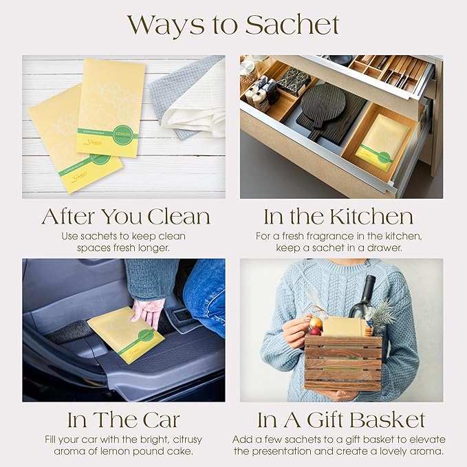 Lemon Poundcake Scented Sachets Pack of 6, Everyday - Long-Lasting Scented Bags, Home Fragrance, Air Freshener & Deodorizer for Closet, Room, Drawer, or Cars, Made in USA