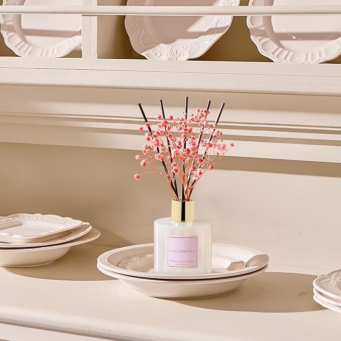 Cocorrína Reed Diffuser Sets - 6.7 oz. White Peach& Oolong Scented Diffuser with 8 Sticks Home Fragrance Reed Diffuser for Bathroom Shelf Decor