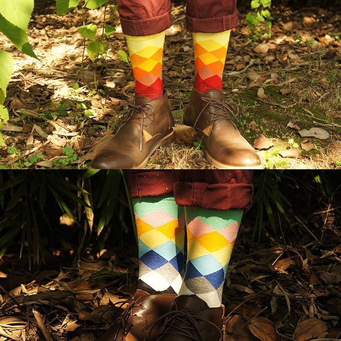 DRASEX Men's Dress Socks Funky Colorful Pattern Cotton Novelty Casual Crew Socks