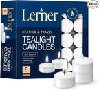 Lerner Tealight Candles, 100 Count| 8 Hours Long-Burning White Tea Light Candles| Non-Toxic, Smokeless & Soot-Free Tea Light Warmer Candles | Unscented Party, Décor, Shabbat Tea Candles