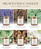 AOOVOO Candles Set - 6PC Scented Candles, Soy Candle, Aromatherapy Candle, Soy Wax Candle, Candle for Home Scented, Lavender/Vanilla/Eucalyptus/Sage/Jasmine/Sandalwood