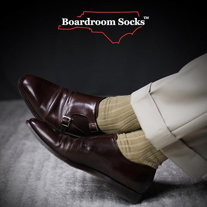 Merino Wool Mid-Calf Dress Socks for Men, Ribbed Dress Socks