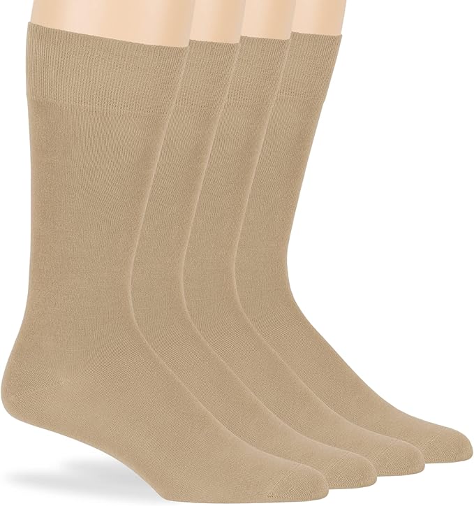 7BigStars Mens Dress Socks – 4 Pack Bamboo Crew Fit, Solid or Patterned, Thin Seamless Breathable Business