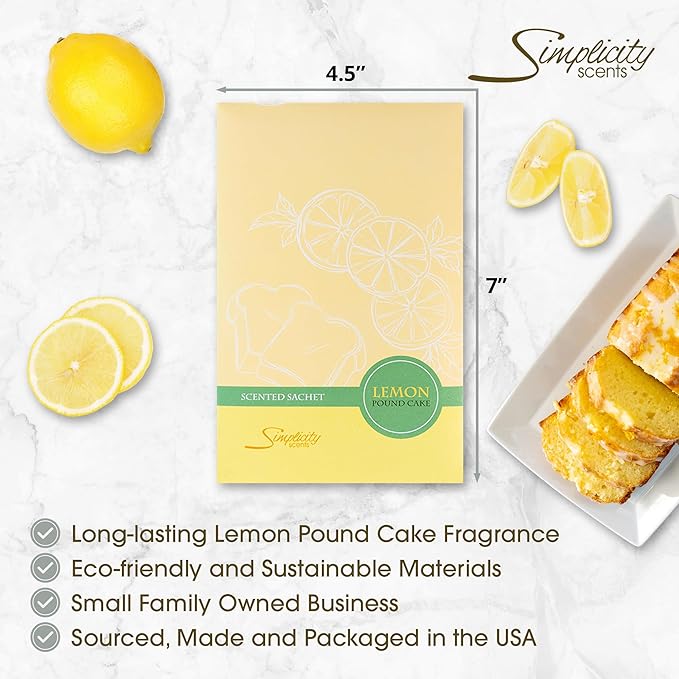 Lemon Poundcake Scented Sachets Pack of 6, Everyday - Long-Lasting Scented Bags, Home Fragrance, Air Freshener & Deodorizer for Closet, Room, Drawer, or Cars, Made in USA