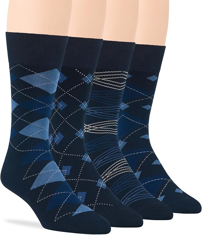 7BigStars Mens Dress Socks – 4 Pack Bamboo Crew Fit, Solid or Patterned, Thin Seamless Breathable Business