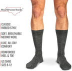Merino Wool Mid-Calf Dress Socks for Men, Ribbed Dress Socks