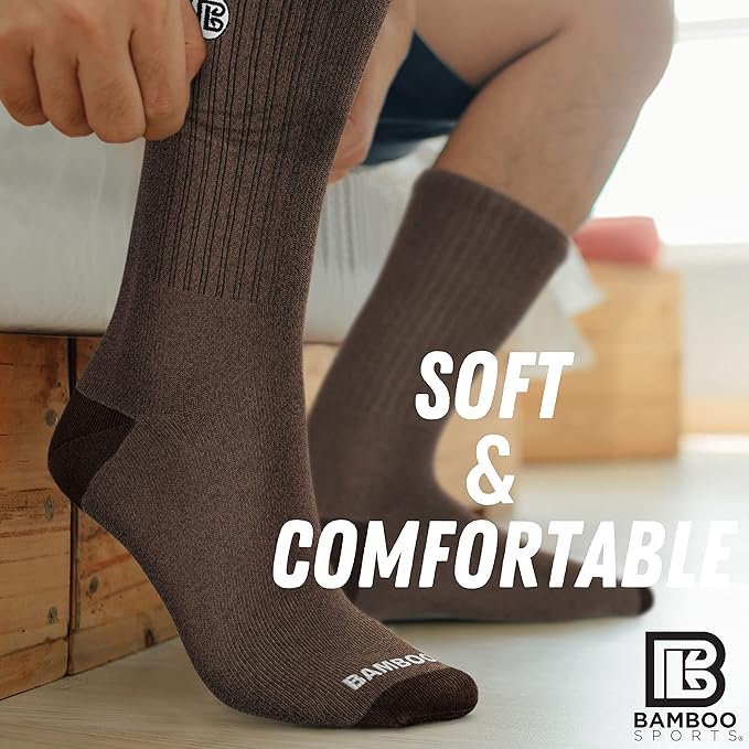 Bamboo Sports Premium Bamboo Crew Work Socks- Moisture Wicking, Odor Eliminating