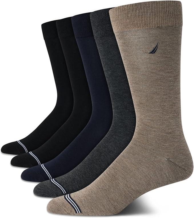 Nautica Mens Dress Socks - 5 Pack Breathable Comfort Stretch Crew-Length Work Socks for Men for Business Formal Wear (6-12.5)