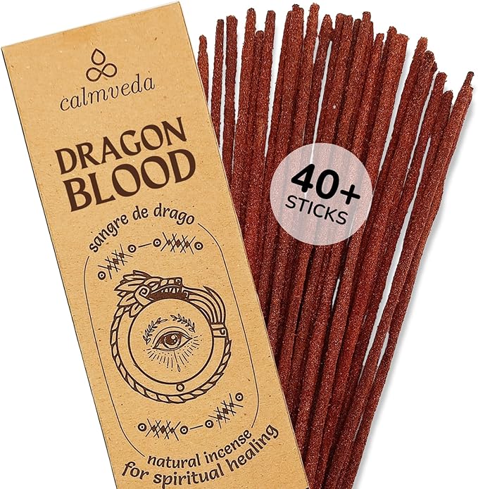 Potent Dragons Blood Incense Sticks - (40+Sticks, 9 inch) Thick Natural Resin Incense, Clean Charcoal Free | Sweet Spicy & Ambery Smelling Protection Incents (Sangre de Grado) (Burn Time 45+ Mins)