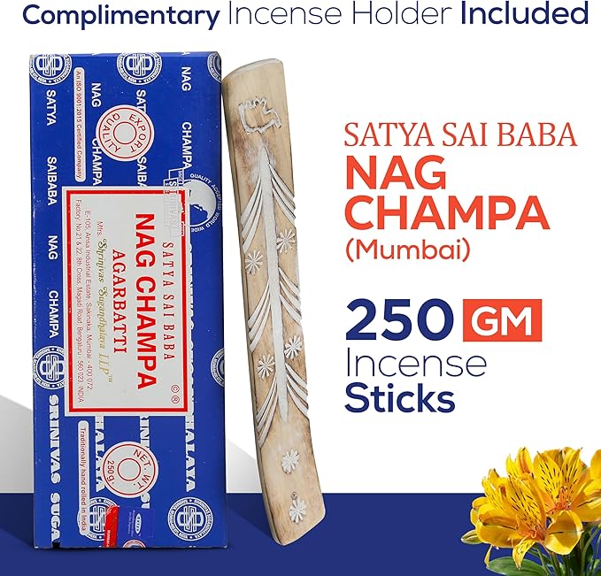 Satya Sai Baba Nagchampa Insence 250 gm Pack Bundle with Raajsee Incense Stick Holder, Insense Sticks Nag Champa Agarbatti