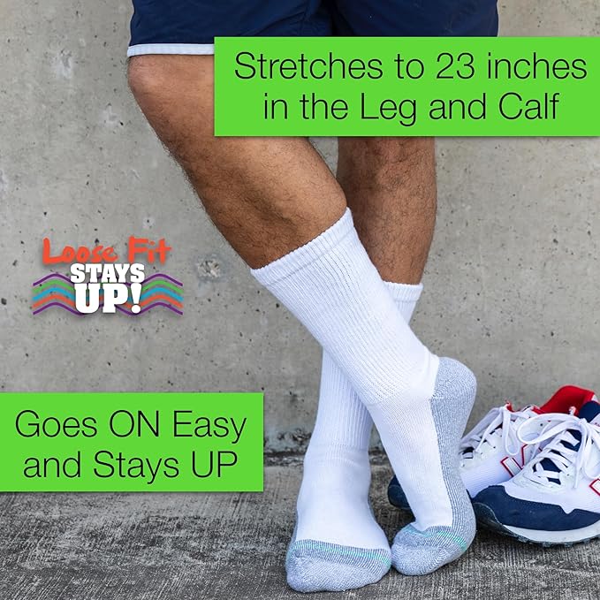 Loose Fit Stays Up Men's and Women's Casual Crew Socks (Pack of 3) Made in USA! Cushioned Sole