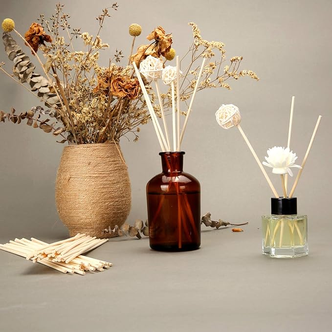 TOMCENXI 100PCS Reed Diffuser Sticks,10 Inch Natural Rattan Wood Sticks,Diffuser Refills,Essential Oil Aroma Diffuser Replacements Sticks for Home,Office (Black Color and Natural Color)