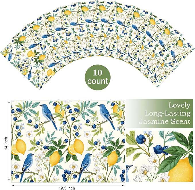 10 Sheets Drawer Liners for Dresser Scented Drawer Liners Non Adhesive Scented Paper for Fragrant Home Shelf Closet(Lemon Scent,Lemon Pattern)