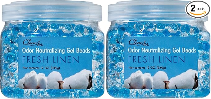 Clear Air Odor Eliminator Gel Beads - 12 oz, Pack of 2 - Air Freshener Made with Essential Oils - Eliminates Odors in Bathrooms, Cars, Boats, RVs & Pet Areas - Fresh Linen Scent