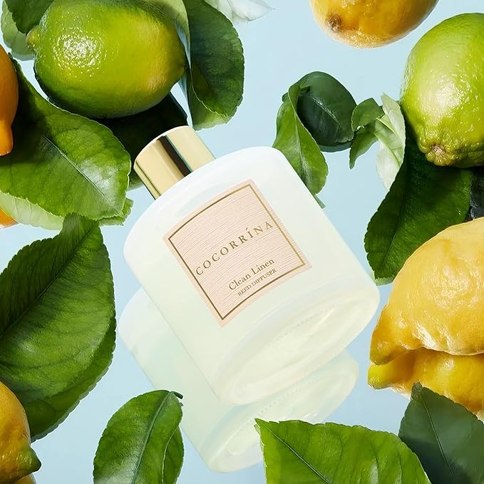 Cocorrína Reed Diffuser Set, Clean Linen 6.7 fl oz Scented Diffuser with Sticks Home Fragrance Reed Diffuser for Bathroom Shelf Decor