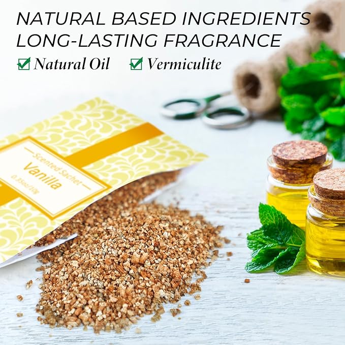 SCENTORINI Sachets for Drawers and Closets, Sachets Bags Long-Lasting, Linen Vanilla Cotton Eucalyptus & Sage, Pack of 16, Home Fragrance Sachet for Closet, Drawer, Wardrobe