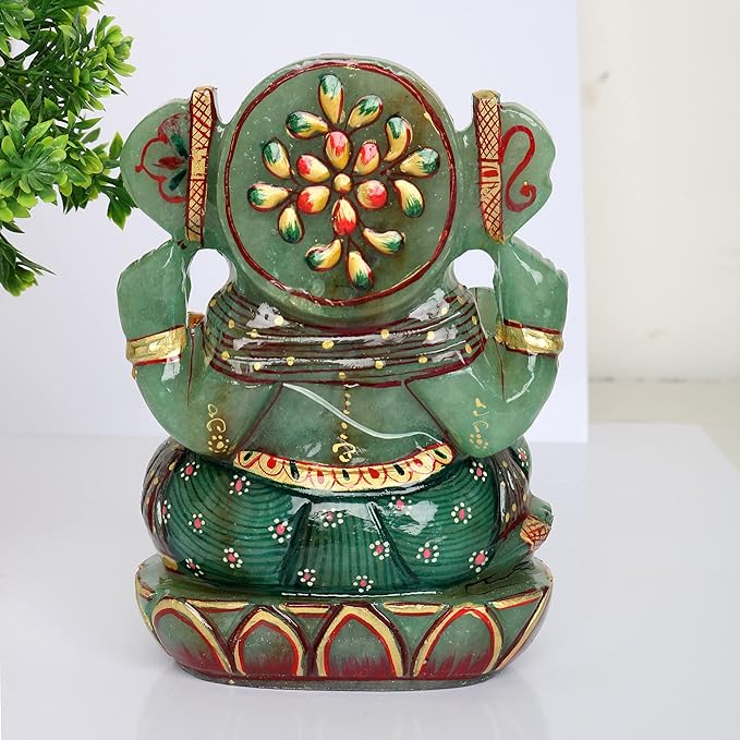 REAL-GEMS Green Jade Lord Ganesha Idol Sculpture Statue Hand Carved Decorative Healing Reiki Gemstone Figurines Crafts Approximately 5083 Ct.…